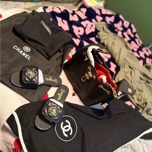 CHANEL Black and Gold Tote with Slides